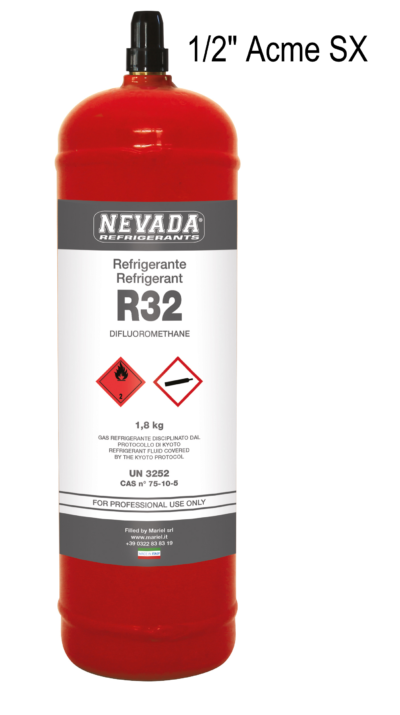 1.8 kg R32 REFILL gas cylinder with left-hand 1/2” ACME valve - Gaz Frigorifique France