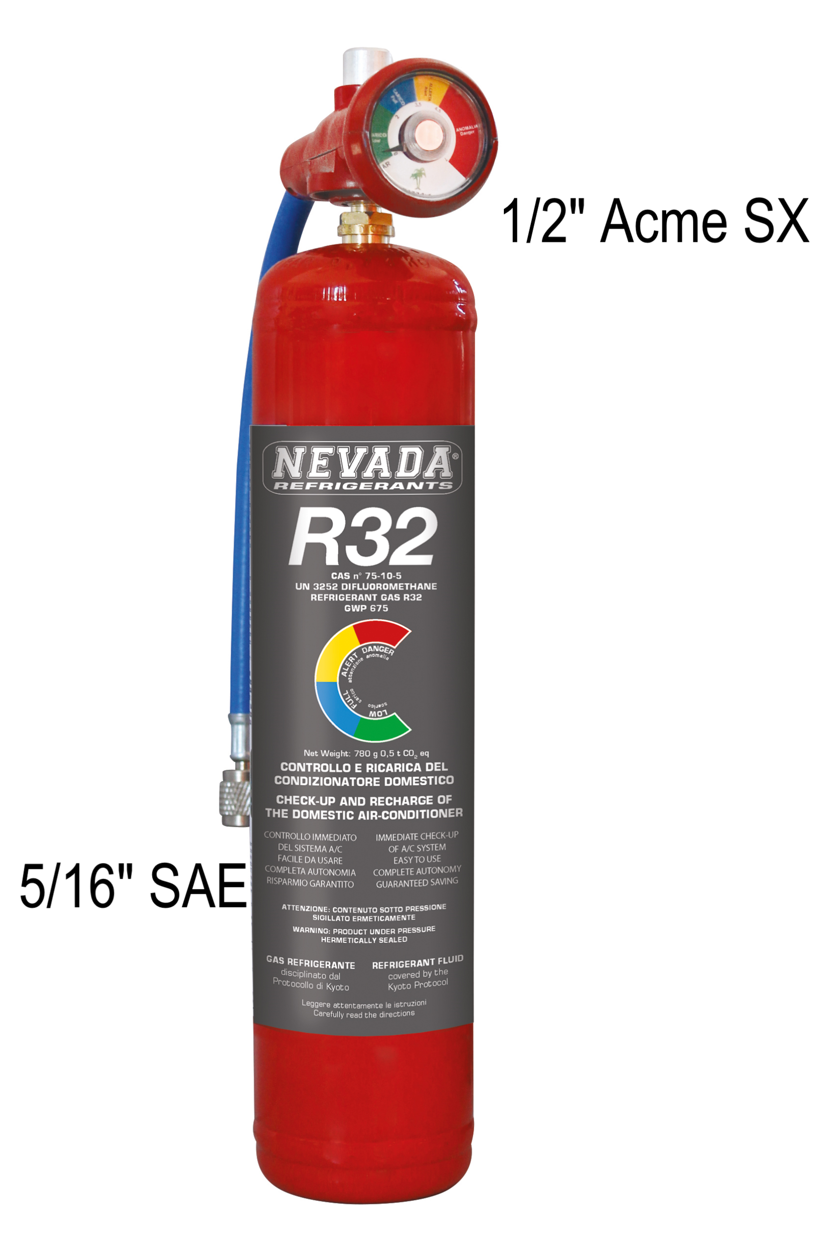 800g R32 Gas Cylinder Kit with Diagnosis and Refill Manometer (5/16″ SAE Fitting) - Gaz Frigorifique France