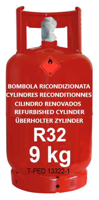 Gas R32 in clylinder RECONDITIONED 9 kg Valve W21.7×1/14 SX - Gaz Frigorifique France