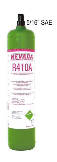 Gas Refrigerant R410A - 800g Refillable Bottle - For Air Conditioning Systems - 5/16" SAE Valve (T-PED Certified) - Gaz Frigorifique France