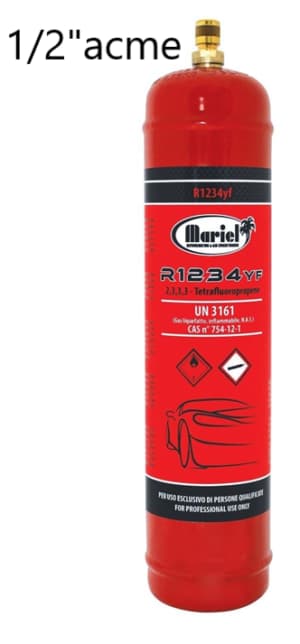 R1234yf Refrigerant Gas Cylinder 950g – 1/2" ACME LH Valve (T-PED Certified) - Gaz Frigorifique France
