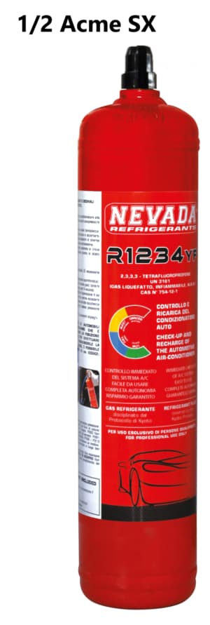 R1234yf Refrigerant Gas Recharge 700g – 1/2" ACME LH Valve (T-PED Certified) - Gaz Frigorifique France