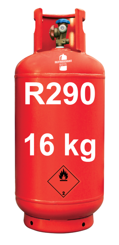 R290 (Propane) Refrigerant Gas Cylinder, 16 kg – Dual-Tap Valve, 21.7 x 1/14" LHT (T-PED / EN 13322-1 Certified) - Gaz Frigorifique France