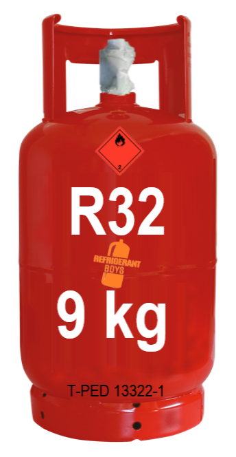 R32 Refrigerant Gas Cylinder – 9 kg (Valve W21.7 × 1/14″ LH) – Refillable - Gaz Frigorifique France