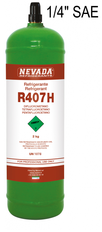 R407H Refrigerant Gas - 2 kg Rechargeable Cylinder - 1/4" SAE Valve - Gaz Frigorifique France