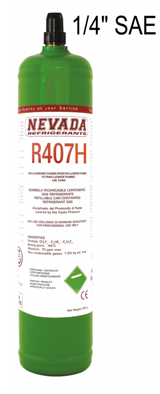 R407H Refrigerant Gas - 850 g Cylinder (1L) - 1/4" SAE Valve - Gaz Frigorifique France