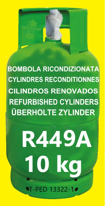 R449A Refrigerant Gas Cylinder - 10kg - Refurbished (T-PED) - 1/4" SAE Valve - Gaz Frigorifique France