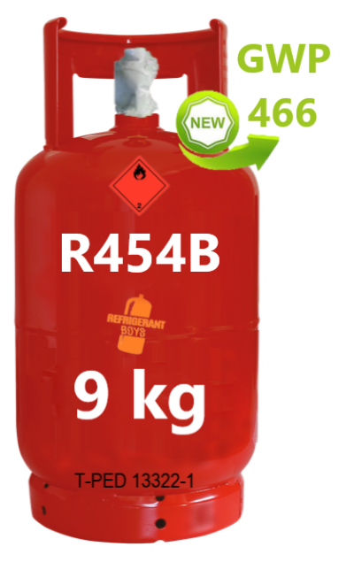 R454B Refrigerant Gas Cylinder - 9kg - (T-PED) - 21.7 x 1/14" LH Valve - Gaz Frigorifique France