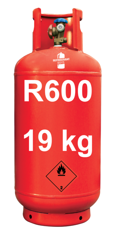 R600a Isobutane Refrigerant in a 19 kg Cylinder with a 21.7 × 1/14" Left-Handed Double-Handle Valve - Gaz Frigorifique France