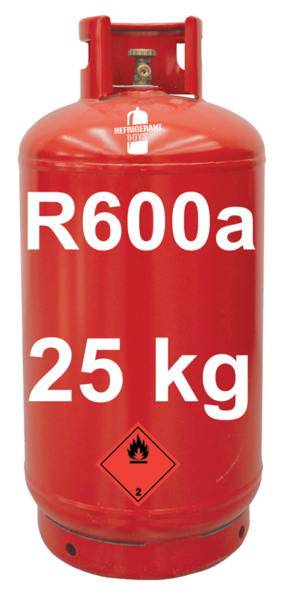 R600a Isobutane Refrigerant in a 25 kg cylinder with a 21.7″ x 1/14″ LEFT-HANDED valve - Gaz Frigorifique France