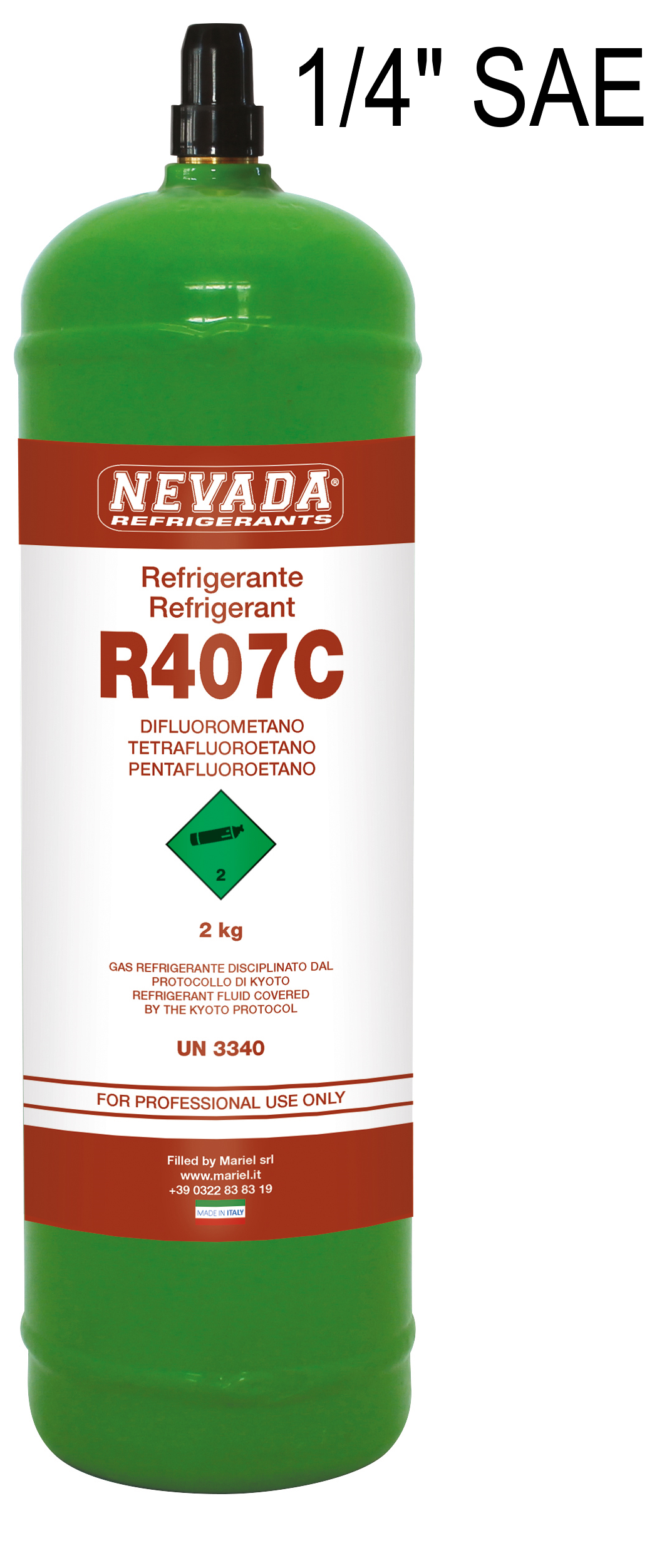 Refrigerant Gas Cylinder R407C 2 kg – 1/4" SAE Valve - Gaz Frigorifique France