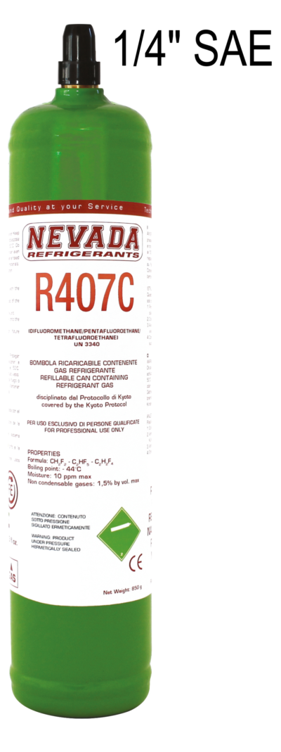 Refrigerant Gas Cylinder R407C 850 g – 1/4" SAE Valve - Gaz Frigorifique France